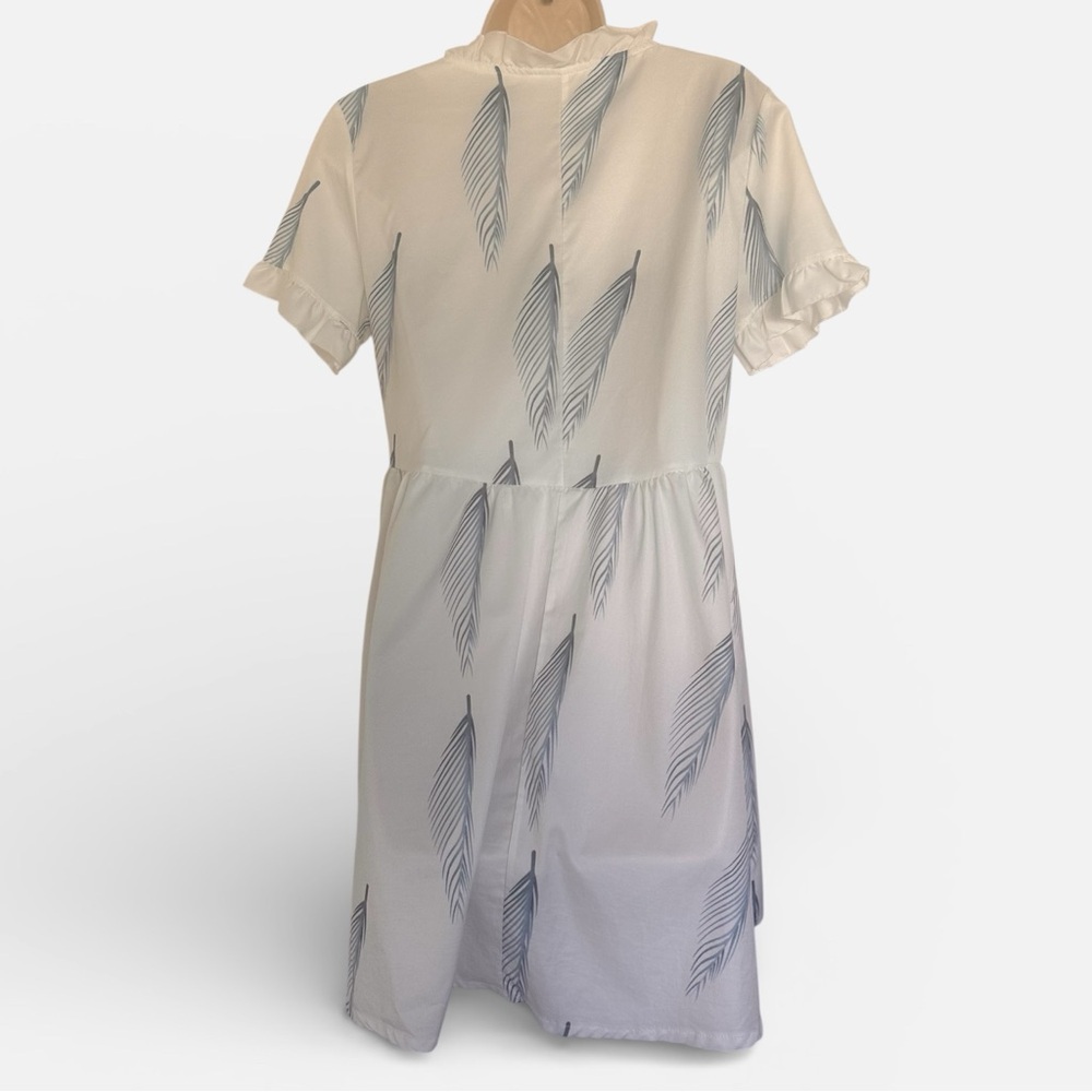 Women’s White and Blue Leaf Print Mini Dress Small - Picture 3 of 5